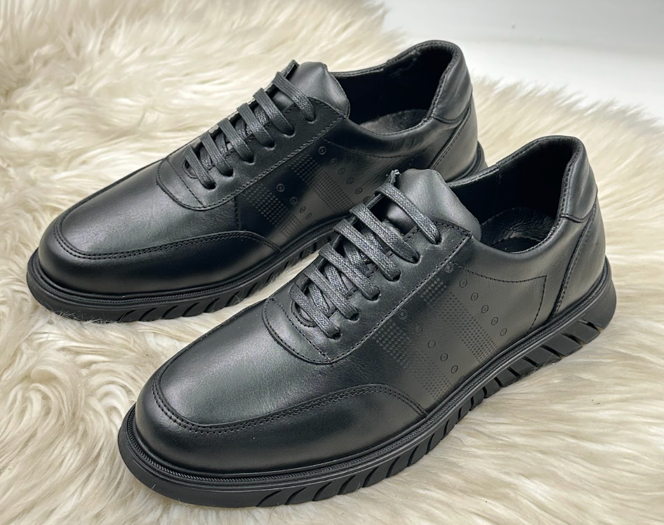 Sneakers cuir semelle crantée - vue de trois quarts paire