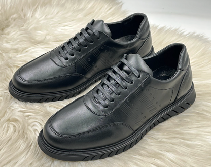 Sneakers cuir semelle crantée - vue de trois quarts paire