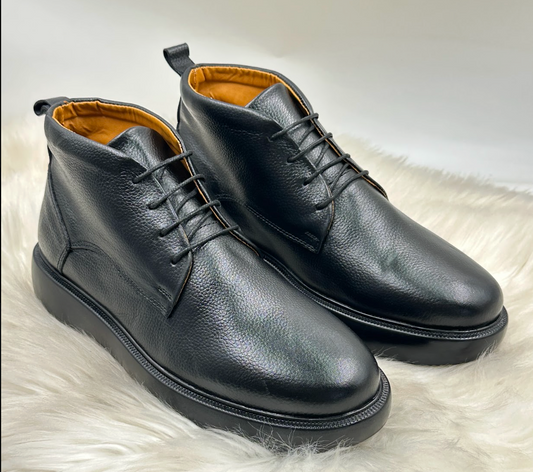 Bottines cuir grainé lacets – vue de trois quarts