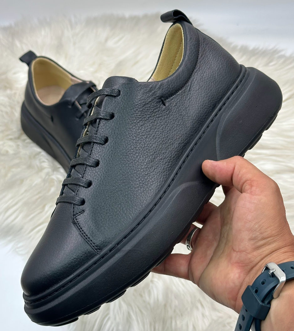 Sneakers cuir grainé semelle plateforme - coloris noir